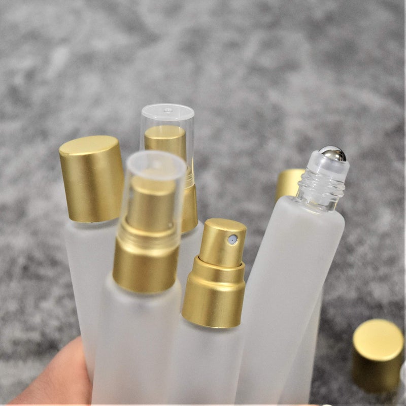 holistic oils 6-Pack Frosted Clear Glass Bottles with Dual Ends â€“ Sprayer & Roller Tops â€“ Leakproof, Quality Essential Oil & Perfume Bottles with Elegant Gold Accents â€“ Refillable Custom Blend Containers - Image 4